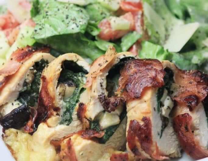 Prosciutto Wrapped Smoked Gouda and Spinach Chicken