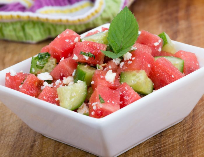 Healthy Fresh Watermelon Salad with Mint and Cucumber